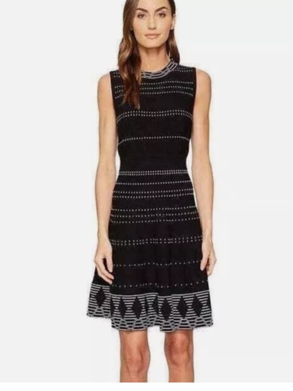Kate Spade Sleeveless Black & White Patterned Knit Midi Dress - Size M